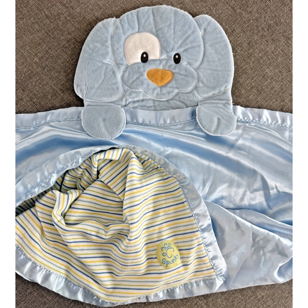 Baby Gund Spunky Puppy Security Blanket Blue Dog Satin Back 26x36 Lovey Striped